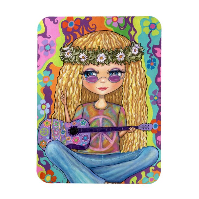 Golden Hair Hippie Picknickkorn Lila Gitarre Magnet (Vertikal)
