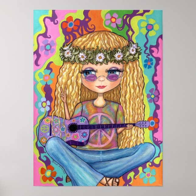 Golden Hair Hippie Picknickkorn Lila Gitarre Poster (Vorne)