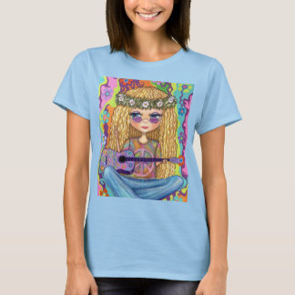 Golden Hair Hippie Picknickkorn Lila Gitarre T-Shirt