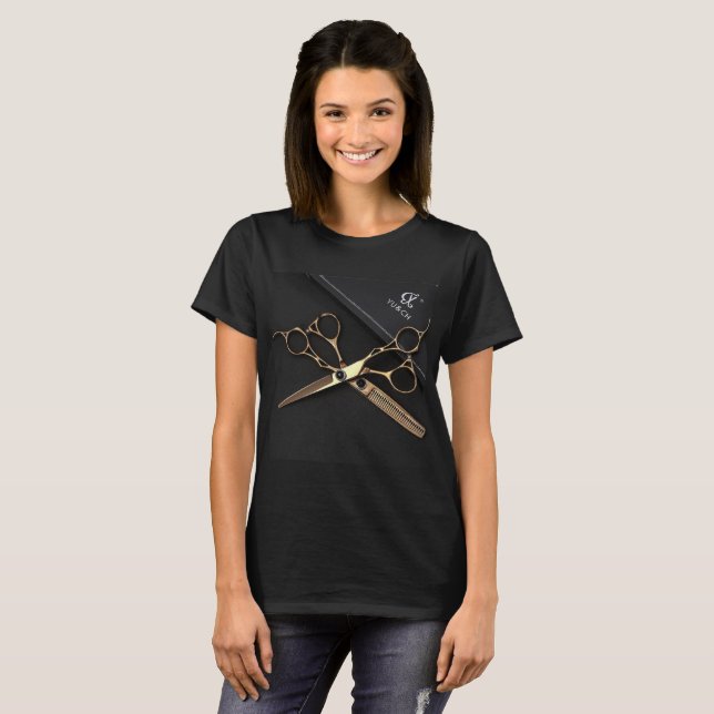 Golden Hair Stylist Scissors Beauty Salon Hairdres T-Shirt (Vorne ganz)