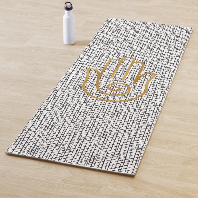 Golden Hamsa Handzeichen auf schwarzem Muster Yogamatte (Beispiel)