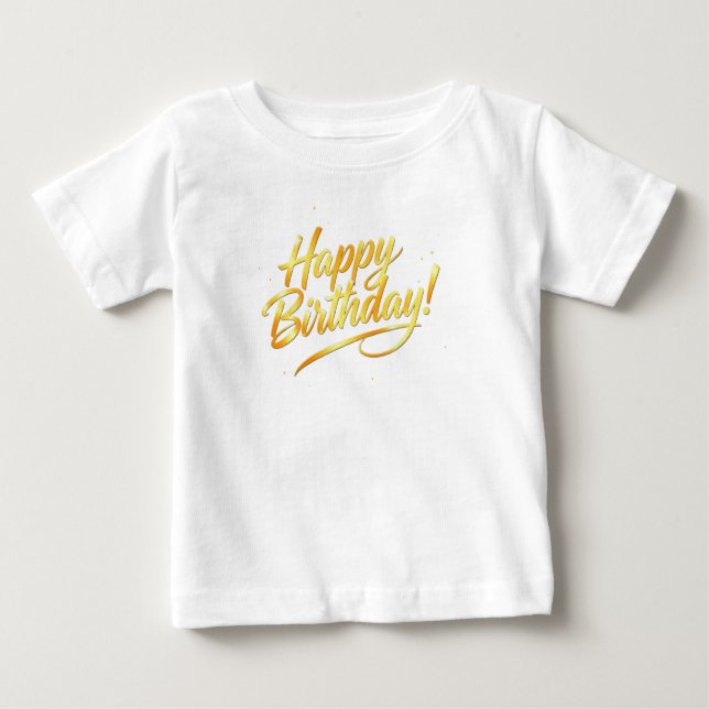 Golden Happy Birthday Typografie Baby T-shirt (Vorderseite)