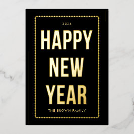 Golden Happy New Year Foto Card auf schwarz Folien Feiertagskarte