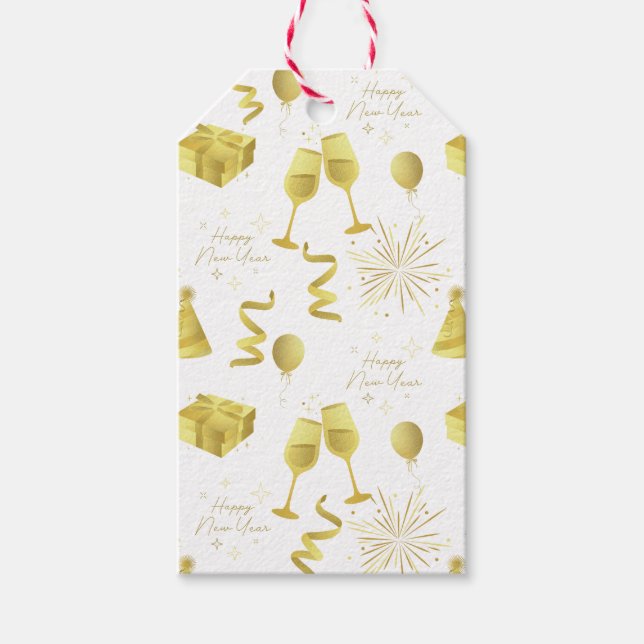Golden Happy New Year Pattern Geschenkanhänger (Vorderseite)
