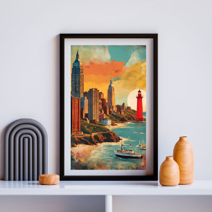Golden Harbor Skyline Poster