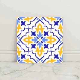 Golden Harmony Blue Floral Mosaic Elegant Fliese