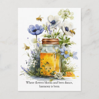 Golden Harmony Honey, Flowers, and Bees Postkarte