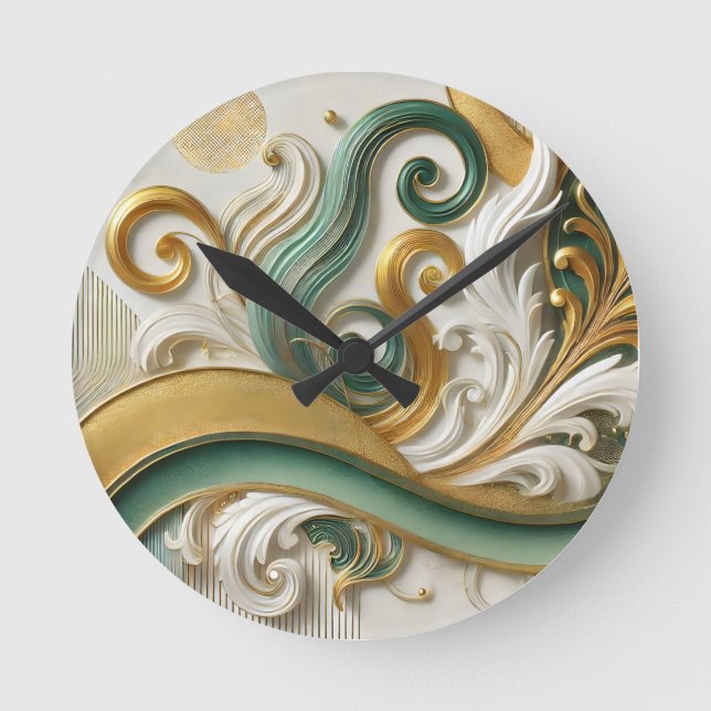 Golden Harmony Swirl - Elegante Abstrakte Uhr (Vorderseite)