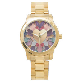 Golden Heart Bloom Elegant Multicolor Floral Symmt Armbanduhr