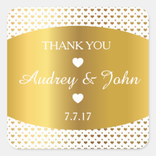 Golden Heart Confetti Wedding Vielen Dank Quadratischer Aufkleber
