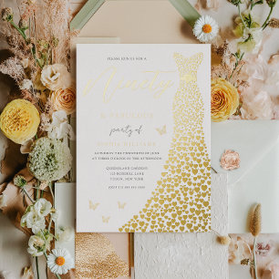 Golden Heart Gown 90. Geburtstagsparty Real Gold Folieneinladung