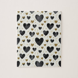 Golden Heartbeat | Black & Gold Watercolor Pattern Puzzle