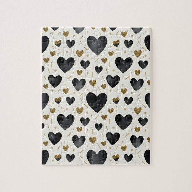 Golden Heartbeat | Black & Gold Watercolor Pattern Puzzle (Vertikal)