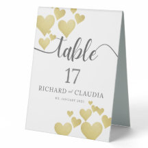 Golden Heartbeat Wedding Tischnummer Card