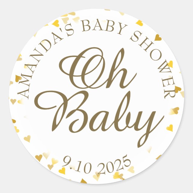 Golden Hearts Oh Baby Shower Gevor Runder Aufkleber (Vorderseite)