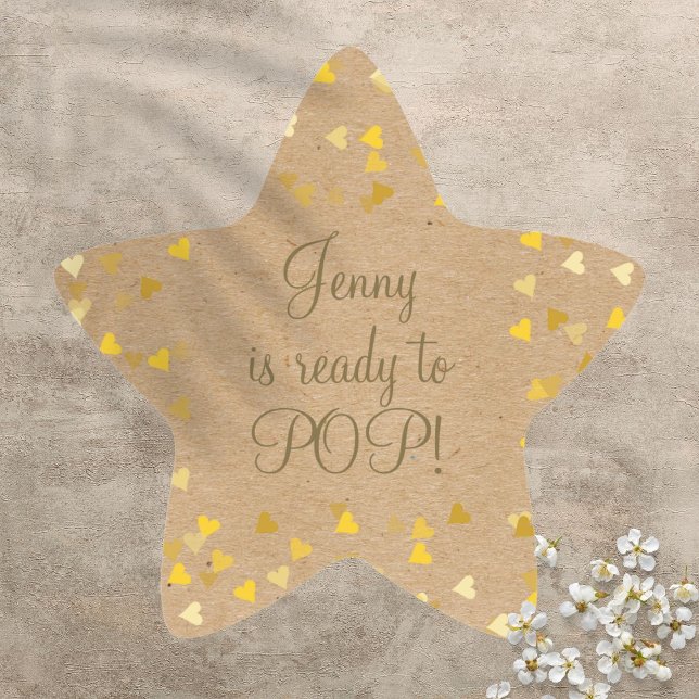 Golden Hearts Sie ist bereit zum Pop Baby Duwer Ge Stern-Aufkleber (Golden Hearts She's Ready to Pop Baby Shower Favor Star Sticker)
