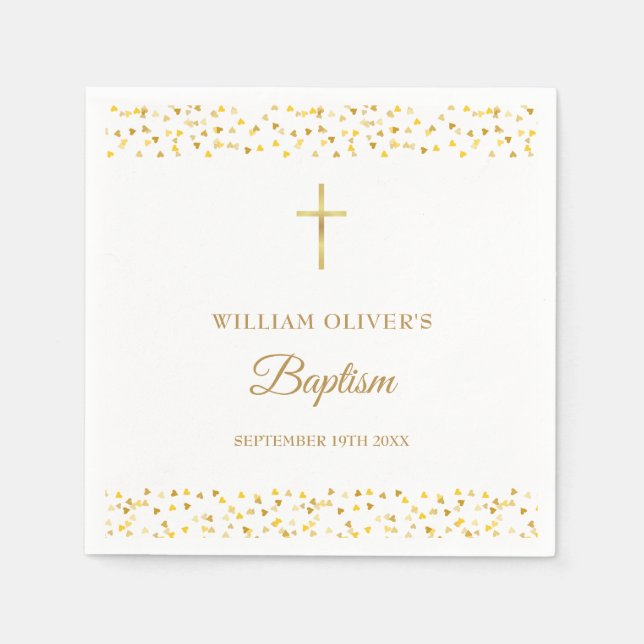 Golden Hearts Taufe Christening Serviette (Vorderseite)