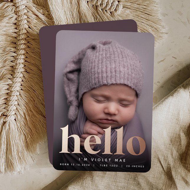 Golden Hello | Rose Gold Foil Birth Ankündigung (Von Creator hochgeladen)