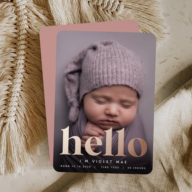Golden Hello | Rose Gold Foil Birth Ankündigung (Von Creator hochgeladen)