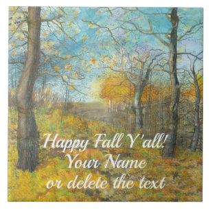 Golden Herbst in einem Eichenhain Aquarell Fliese