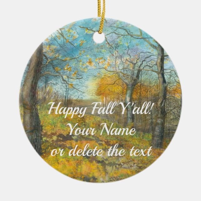 Golden Herbst in einem Eichenhain Aquarell Keramik Ornament (Vorne)