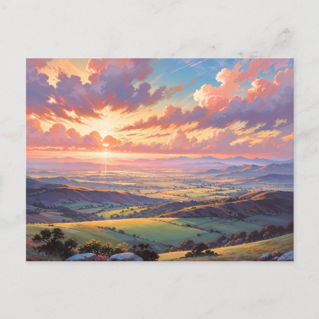 Golden Hills - Vibrant Landscape Illustration Postkarte (Vorderseite)