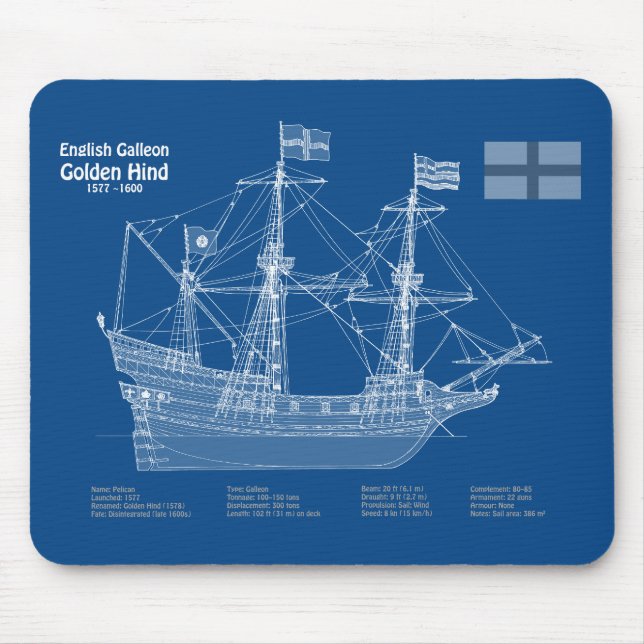 Golden Hind - Schiffskollektorpläne ABD Mousepad (Vorne)