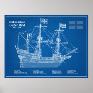 Golden Hind - Schiffskollektorpläne ABD Poster