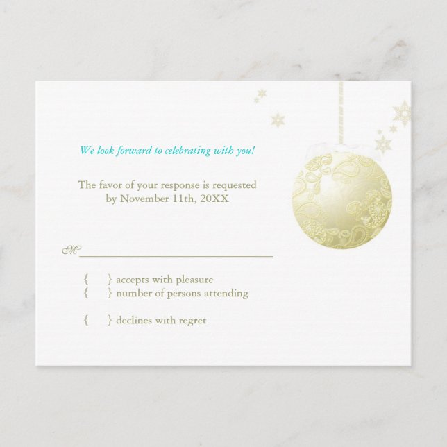 Golden Holiday Ball Winter Wedding UAWG Einladungspostkarte (Vorderseite)
