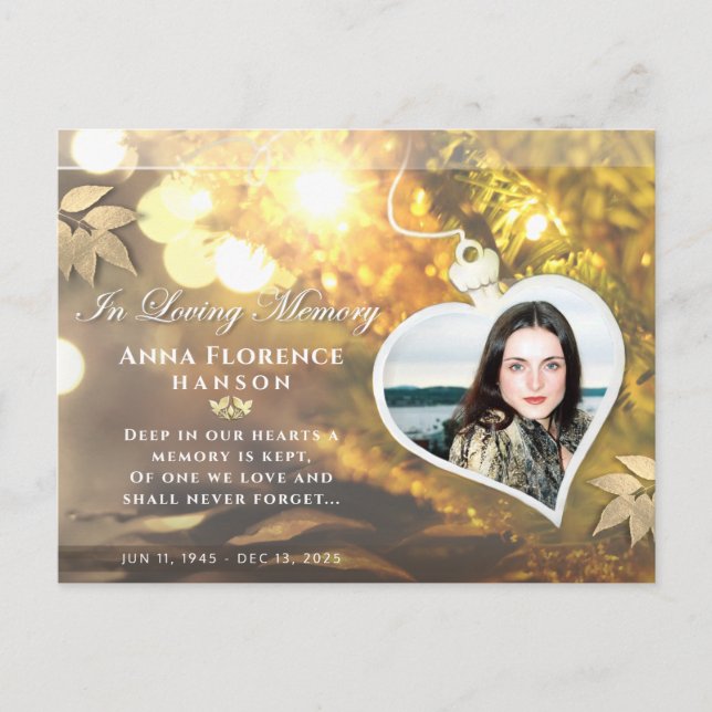 Golden Holiday Heart Foto Beileid Danke PostCard Postkarte (Vorderseite)