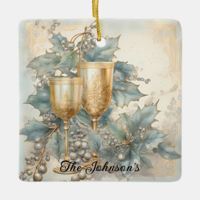 Golden Holiday Toast Keramikornament (Vorderseite)