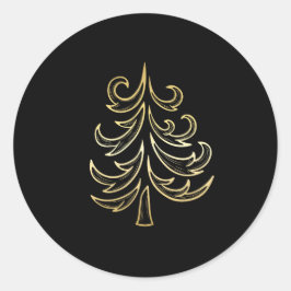 Golden Holiday Tree on Black Christmas Stickers