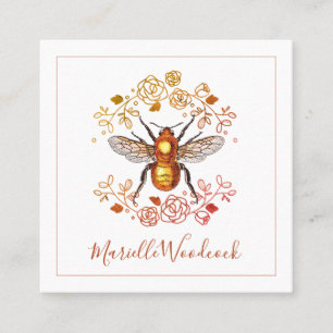 Golden Honey Bee and Rose Laurel Quadratische Visitenkarte