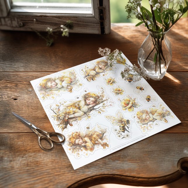 Golden Honey Fairy World - 2a The sleeping fairies Aufkleber (Sticker with sleeping fairies on the table ready to be used)