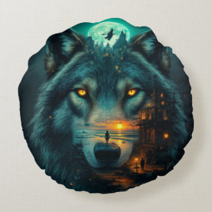 Golden Honey Wings & Wolf Rundes Kissen