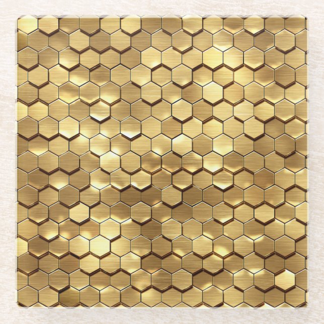 Golden Honeycomb 3D Render Textur Glasuntersetzer (Vorderseite)