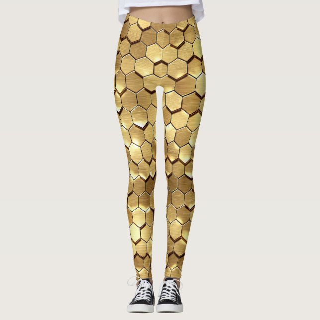Golden Honeycomb 3D Render Textur Leggings (Vorderseite)
