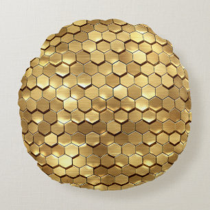 Golden Honeycomb 3D Render Textur Rundes Kissen