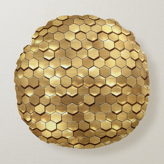 Golden Honeycomb 3D Render Textur Rundes Kissen (Vorderseite)
