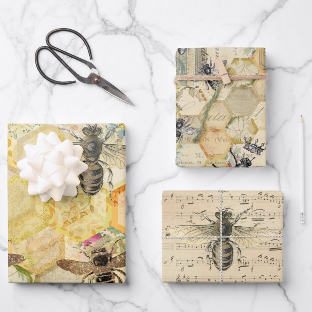 Golden Honeycomb Bee Geschenkpapier Set (Vorderseite)