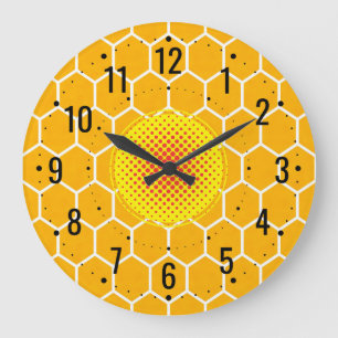 Golden Honeycomb Décor - Honey Bee Große Wanduhr
