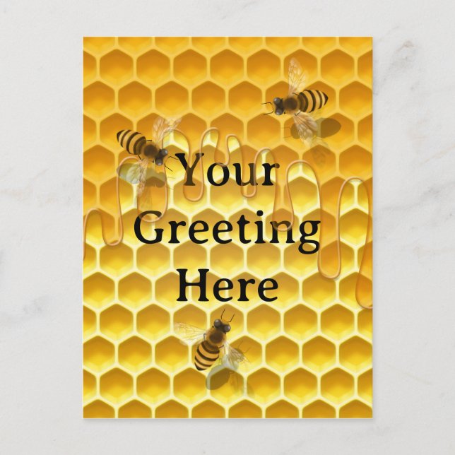 Golden Honeycomb & Honeybees Custom Postkarte (Vorderseite)