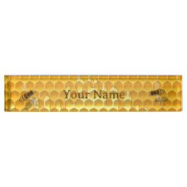 Golden Honeycomb mit Honeybienen Namensplakette