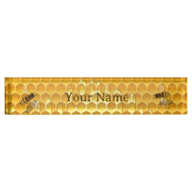 Golden Honeycomb mit Honeybienen Namensplakette (Vorderseite)