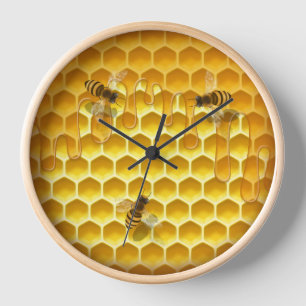 Golden Honeycomb mit Honeybienen Uhr