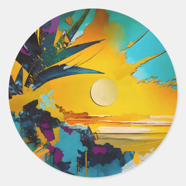 Golden Horizon – Abstract Tropical Sunset Runder Aufkleber (Vorderseite)