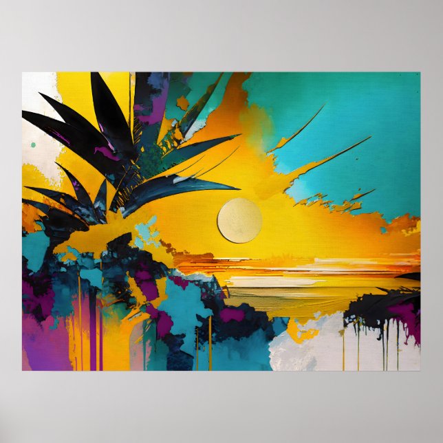 Golden Horizon – Abstrakter tropischer Sonnenunter Poster (Vorne)