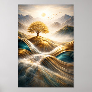 Golden Horizon: Baum der Gelassenheit Wandkunst Poster
