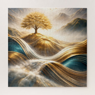 Golden Horizon: Baum der Gelassenheit Wandkunst Puzzle