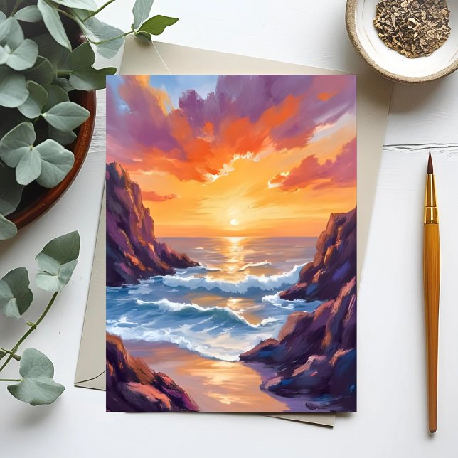 Golden Horizon | Ocean Sunset Watercolor Card (Von Creator hochgeladen)